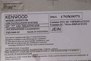 USED KENWOOD DNX571TR NAVIGATION AND MULTIMEDIA SYSTEM MOTORHOME PARTS FOR SALE